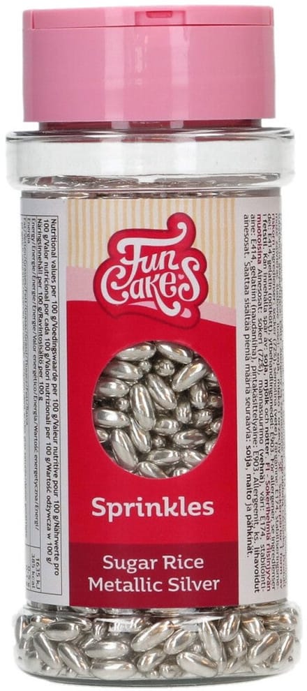 FunCakes Sugar Rice - Metallic Silver - 80 g - Sprinkles - Eetbare Taartdecoratie