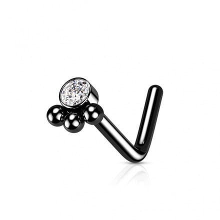 Neuspiercing PVD L-bend 3 Beaded Ball Cluster 0.8x6x3 - zwart - LMPiercings