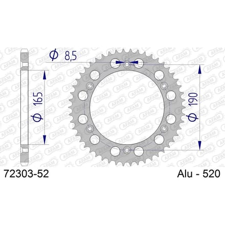 Aluminium tandwiel achter Afam 520 52 dents