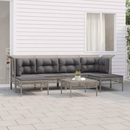 vidaXL - 7-delige - Loungeset - met - kussens - poly - rattan - grijs