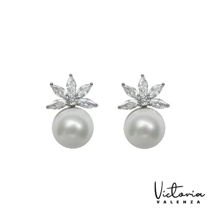 Victoria Valenza Perla oorknoppen - Messing - Witte Steen - Zilver