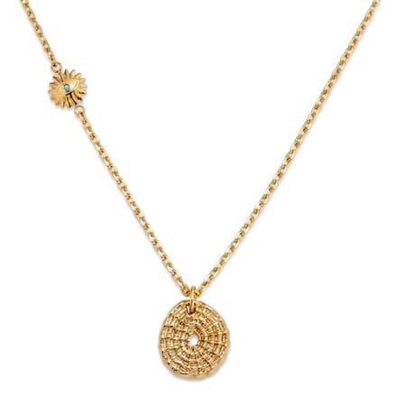 Mediterranean | 14K vergulde ketting met turquoise zon en medaillonhanger