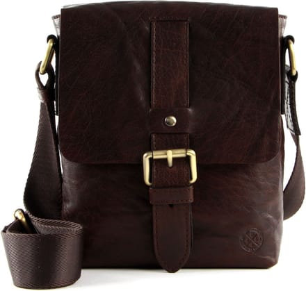 SADDLER Leren Schoudertas George Messenger Bag Dark Brown Bruine