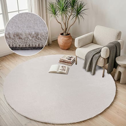 Comfy Premium - Rond Luxe Effen Vloerkleed Wasbaar Uni Creme- 240 CM Ø
