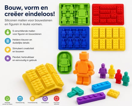 TDR- Brick robot siliconen ijsbakvormset - 5 delig