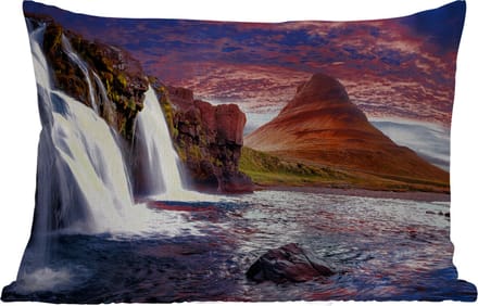 Buitenkussens - Tuin - Waterval - Berg - Wolken - Roze - Landschap - 50x30 cm