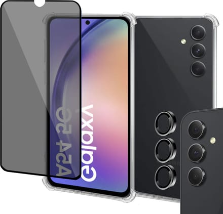 Geschikt voor Samsung A54 Hoesje + Privé Screenprotector + Camera Beschermglas - Privacy Tempered Glass - Case Transparant