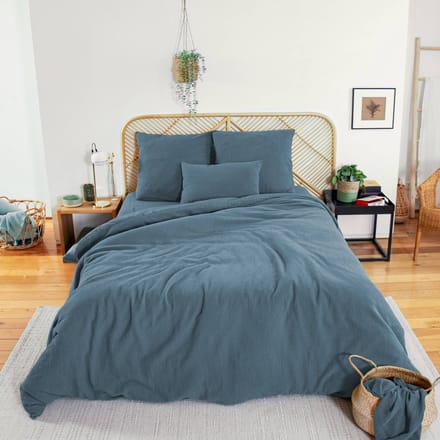 sweeek - Donkerblauw katoenen mousseline beddengoedset - alix