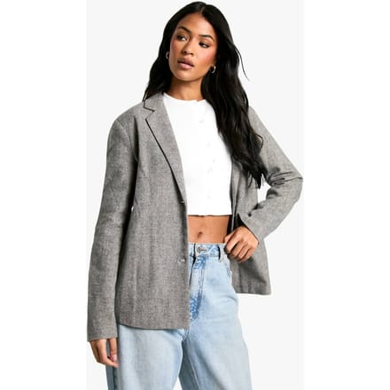 boohoo Dames Tall Herringbone Wool Look Blazer | Grey | Maat: 8