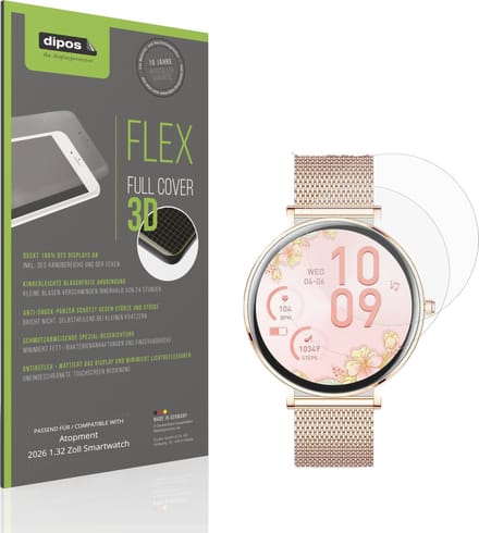 dipos FLEX – 2x Matte Screenprotector geschikt voor Atopment 2026 1.32 Zoll Smartwatch | Volledige Schermbescherming | Case-Friendly