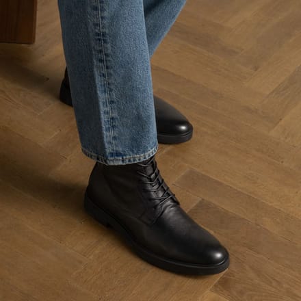 Manfield - Heren - Zwarte leren veterboots - Maat 42