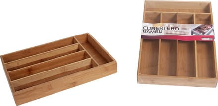 Gerimport Bestekbak bamboe hout - 5 vakken - 26 x 36 cm - Keukenlade bestekbak