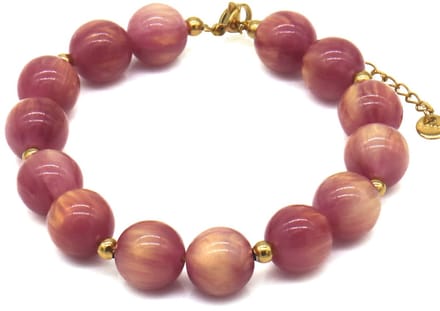 Armband - RVS en acryl kralen - roze - dames