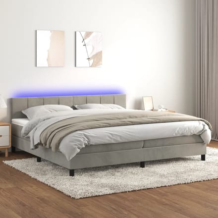 vidaXL - Boxspring - met - matras - en - LED - fluweel - lichtgrijs - 200x200 - cm
