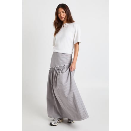 boohoo Dames Gestreepte Poplin Asymmetrische Maxi Rok | Grey | Maat: 8