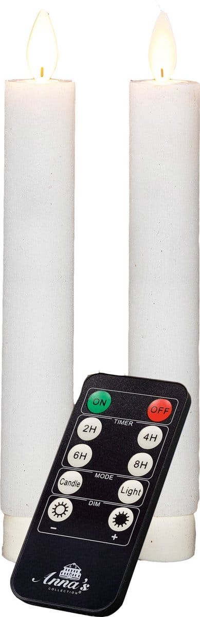 Anna's Collection LED dinerkaarsen - 2x st - wit - 18 cm - met afstandsbediening