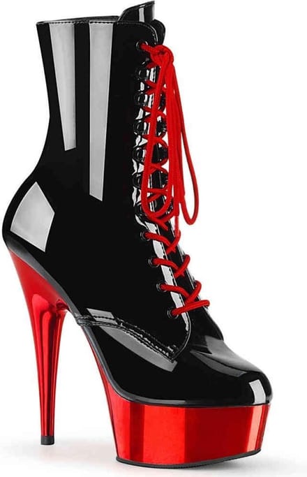 Pleaser Enkellaars -35 Shoes- DELIGHT-1020 US 5 Zwart/Rood