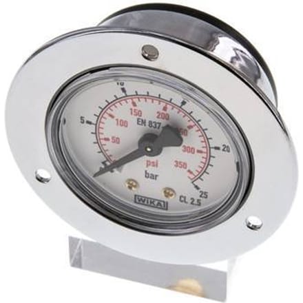0..25 Bar Paneelmontage Manometer Staal/Messing 50 mm Klasse 2.5 (Voorflens) - MW02550SH-FP