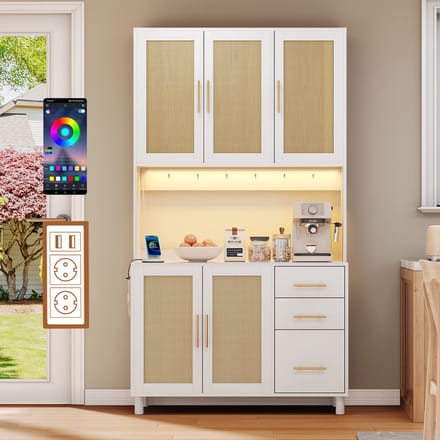 MODFU - Keuken Dressoir - App-Gestuurde Ledverlichting - Stopcontacten En Usb-Aansluiting - Verstelbare Planken - Wit - MDF - 183 cm