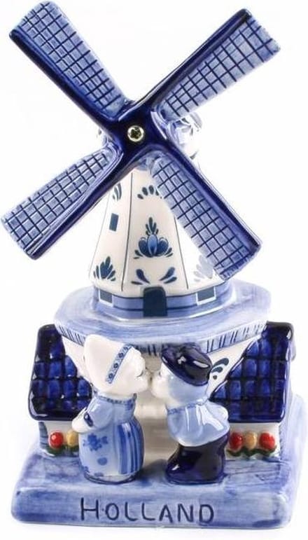 Beeldje Stellingmolen Kuspaar Delfts Blauw 12 Cm - Souvenir typisch Hollands