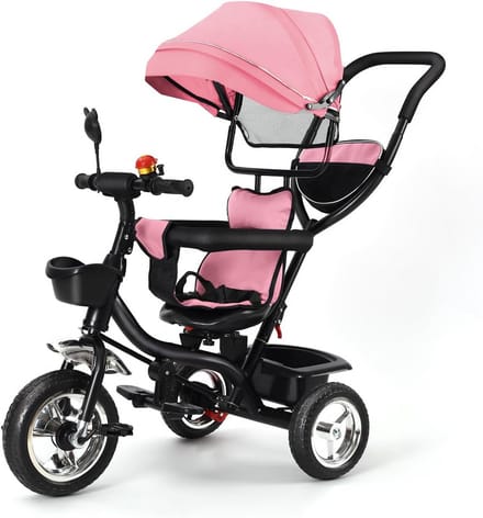 Uitbreidbare driewieler voor baby's met duwstang en zonneklep