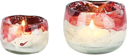 Dekoratief | Set 2 theelichthouders 'Red Waze', rood/wit, glas, 12x12x9cm | A258174