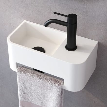 Kronenbach Stone hand wash basin 38 x 19 cm with towel rail, basin left with tap hole KB137510BK