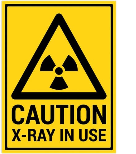 Caution X-Ray in use sticker met tekst | 28 x 21 cm