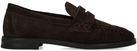 Manfield - Dames - Donkerbruine suède loafers - Maat 38