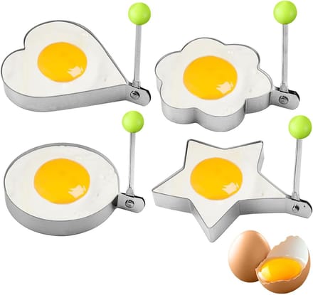 Eierringen Bakset - Eicirkels Vormen - Ontbijt Broodjes - Set van Vier - 20 x 15 cm - Zilverkleurig
