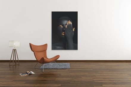 Canvas Schilderij Vrouw - Portret - Goud - Zwart - 150x100x2 cm