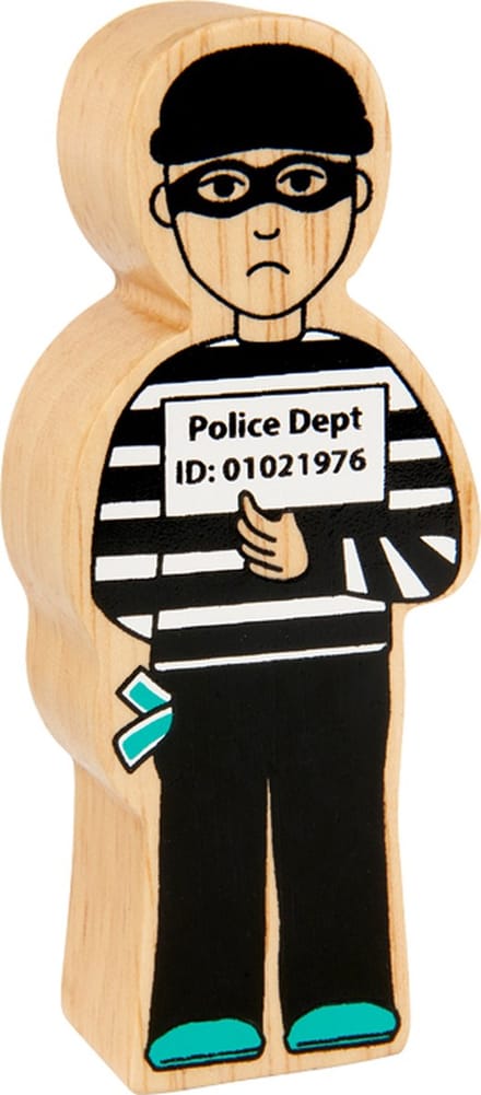 Lanka Kade houten speelgoedfiguur inbreker met identificatienummer multicolor.