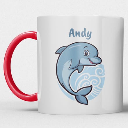 kindermok/kinderbeker | gepersonaliseerd met naam | met dolfijn | rood | Schattige illustraties