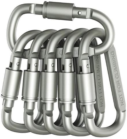 Karabijnhaak sleutelhanger - Karabijnhaak met schroefsluiting - Aluminium legering - Zilver - 6 Stuks