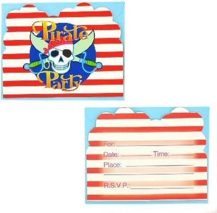 12 stuks uitnodigingskaarten Pirate Party + enveloppen