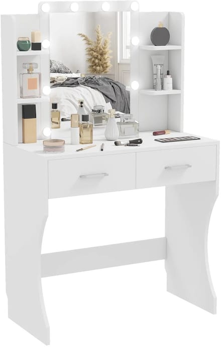 Kaptafel - met spiegel en verlichting - Make up tafel - Make up - Toilettafel - Met lades - Wit