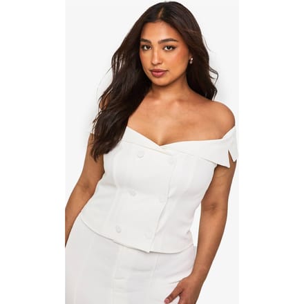 boohoo Dames Plus Occasion Getailleerde Off-Shoulder Top | White | Maat: 22