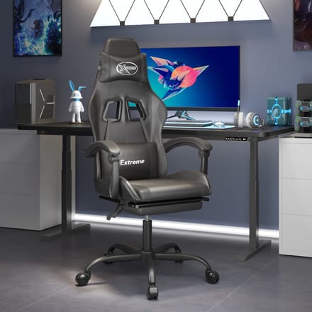 vidaXL - Gamestoel - met - voetensteun - kunstleer - zwart