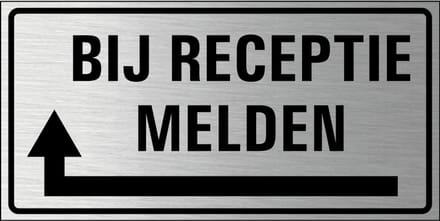 Bij receptie melden links bord, geborsteld aluminium 200 x 100 mm