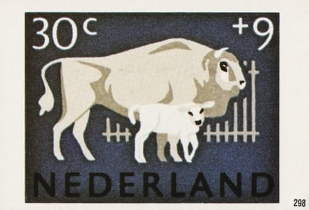 Briefkaart met afbeelding Wisent met jong postzegel