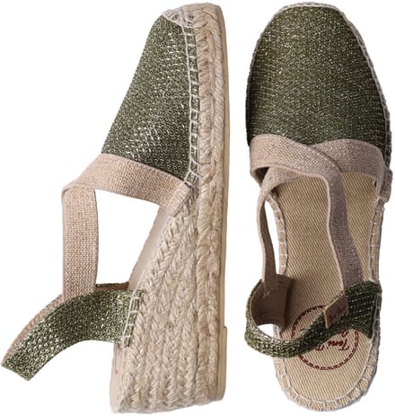 TRITON | Glanzende veganistische espadrilles voor dames - OLIJFGROEN, 35 jaar