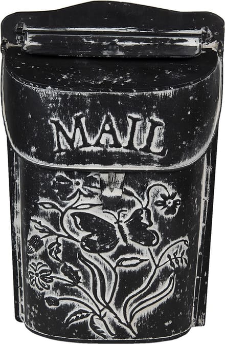 Clayre & Eef Brievenbus 22x7x33 cm Zwart Wit Metaal Bloemen