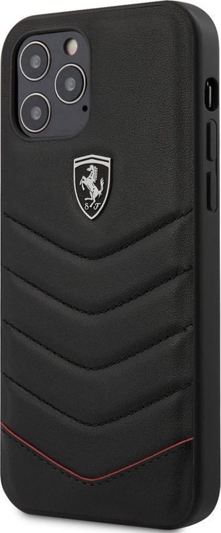 iPhone 12 Pro Max Backcase hoesje - Ferrari - Effen Zwart - Leer