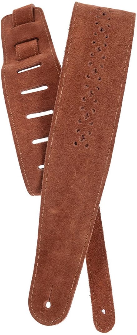 D'Addario 25PRF04 Vented Leather Guitar Strap Gitaarband Camel Suede Rosette