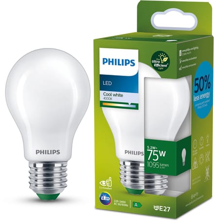 Philips UltraEfficient LED lamp - Mat - 75W - E27 fitting - Koelwit licht: 4000K - Bespaar op energiekosten