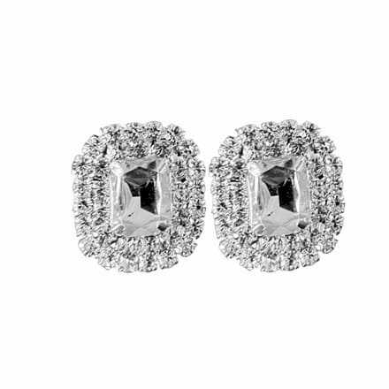 Clip Oorbellen- Strass- Rechthoek- Zilverkleur- 2 cm