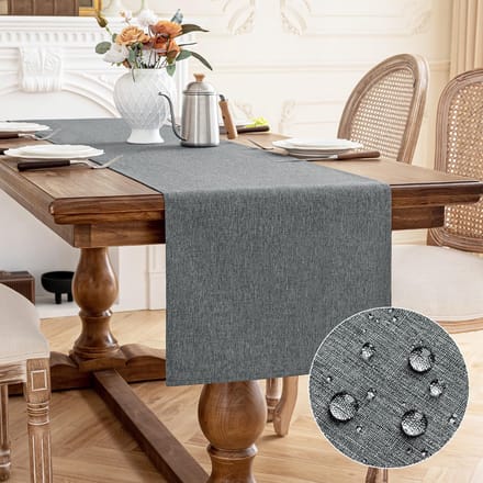 Tafelloper - Linnenlook Afwasbaar Waterafstotend - Grijs 40x180 cm