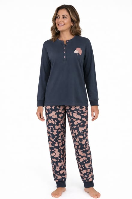 Lunatex - Dames Pyjama - Winter - Interlock - uni top - maat S