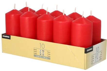 10 Stompkaarsen Ø 40 mm · 90 mm rood
