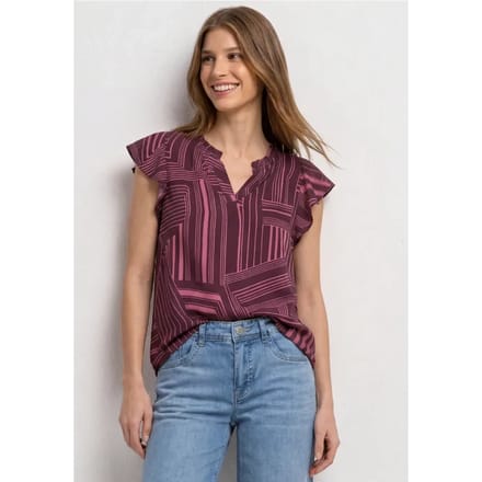 Blouse met split in de hals en volantmouwen